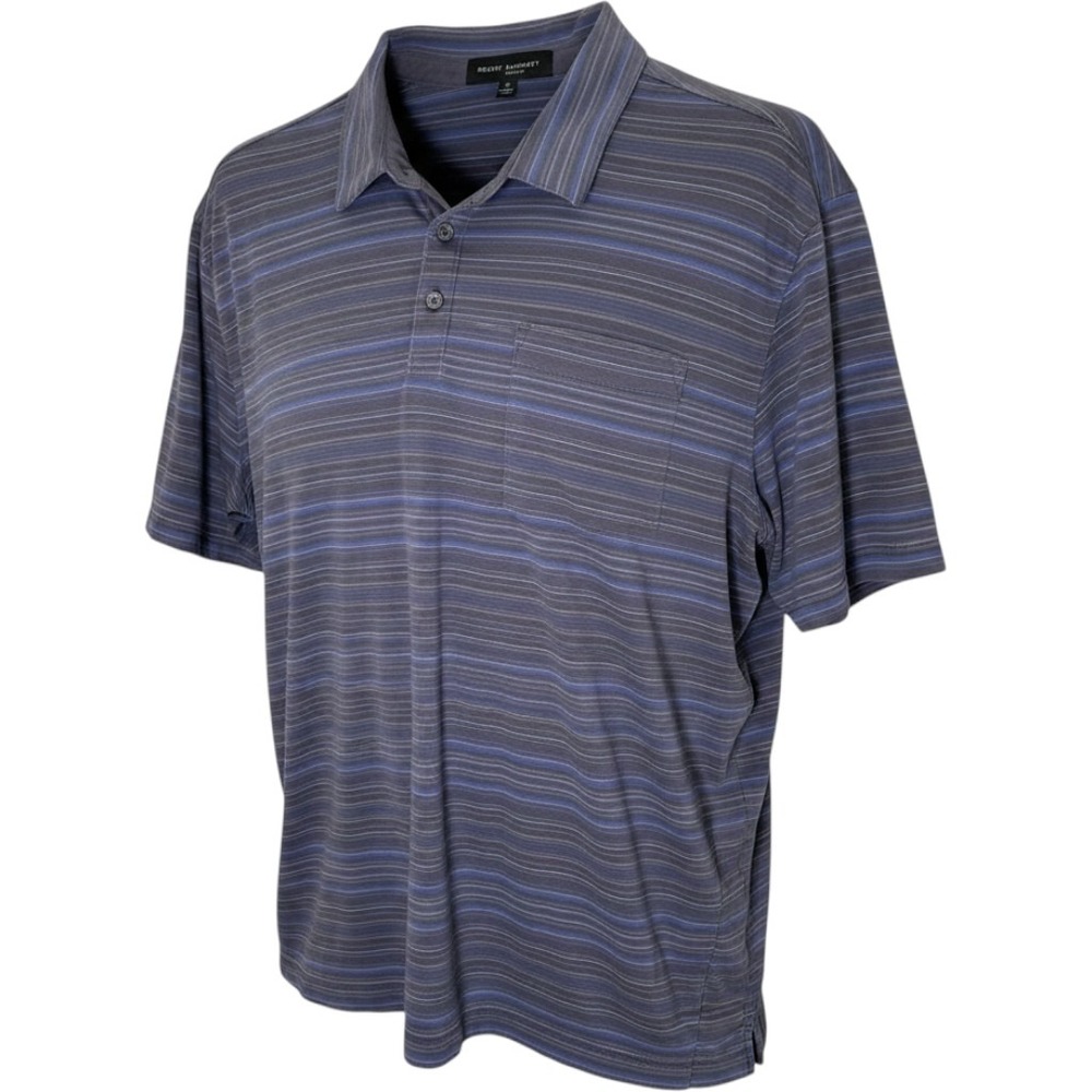 Robert Barakett Mens XL Blue Striped Short Sleeve Cotton Blend Polo Shirt Pocket